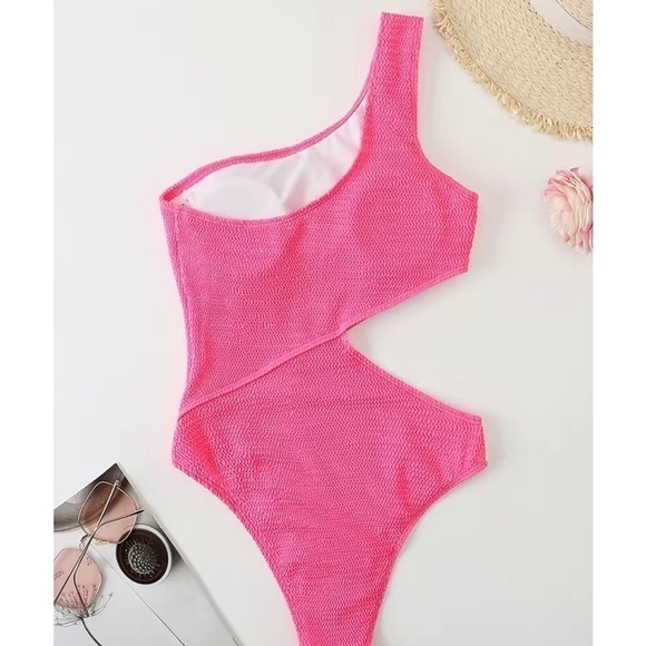 One Shoulder Rib Knit Cut Out Swimsuit, High Stretch One Piece Bathing Suit - Picture 7 of 9